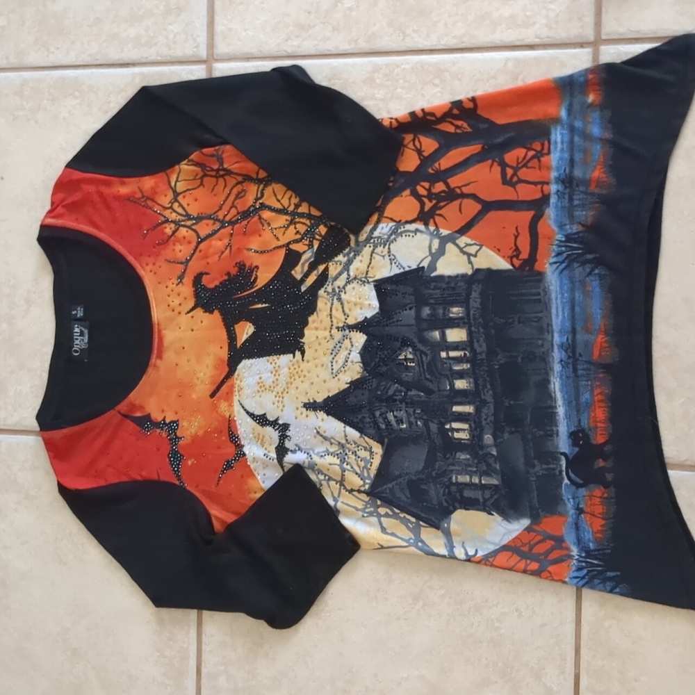 Onque‎ Casual Halloween Haunted House Spooky Witch Top Size Small